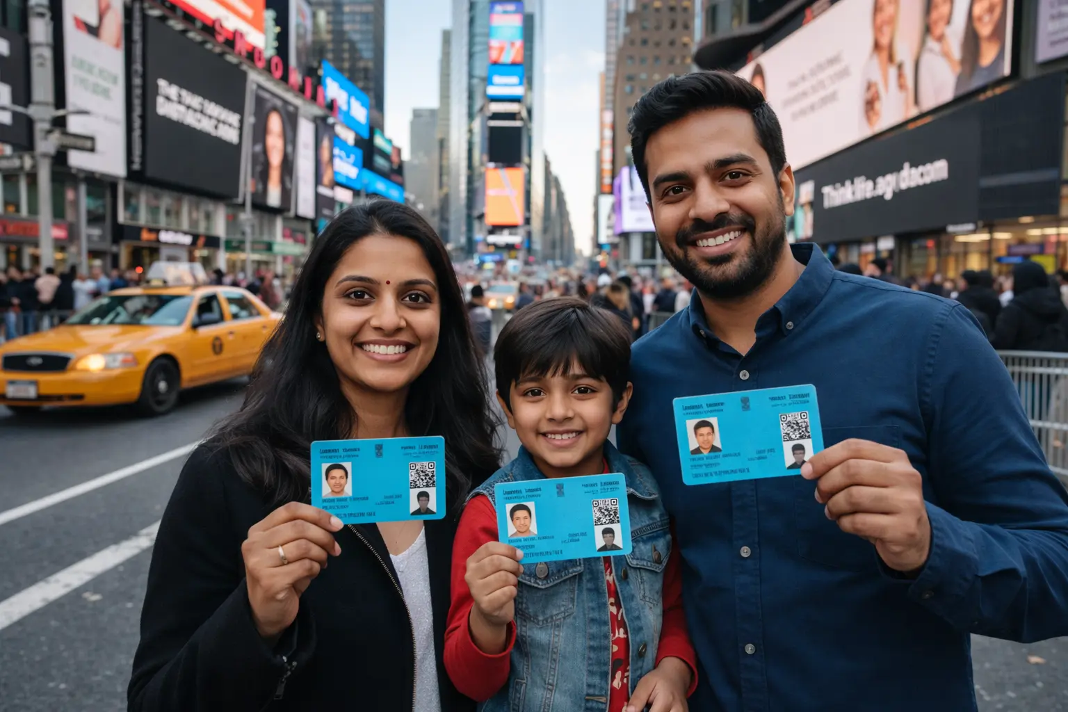 NRI family holding their Indian PAN cards after successfully applying from abroad
