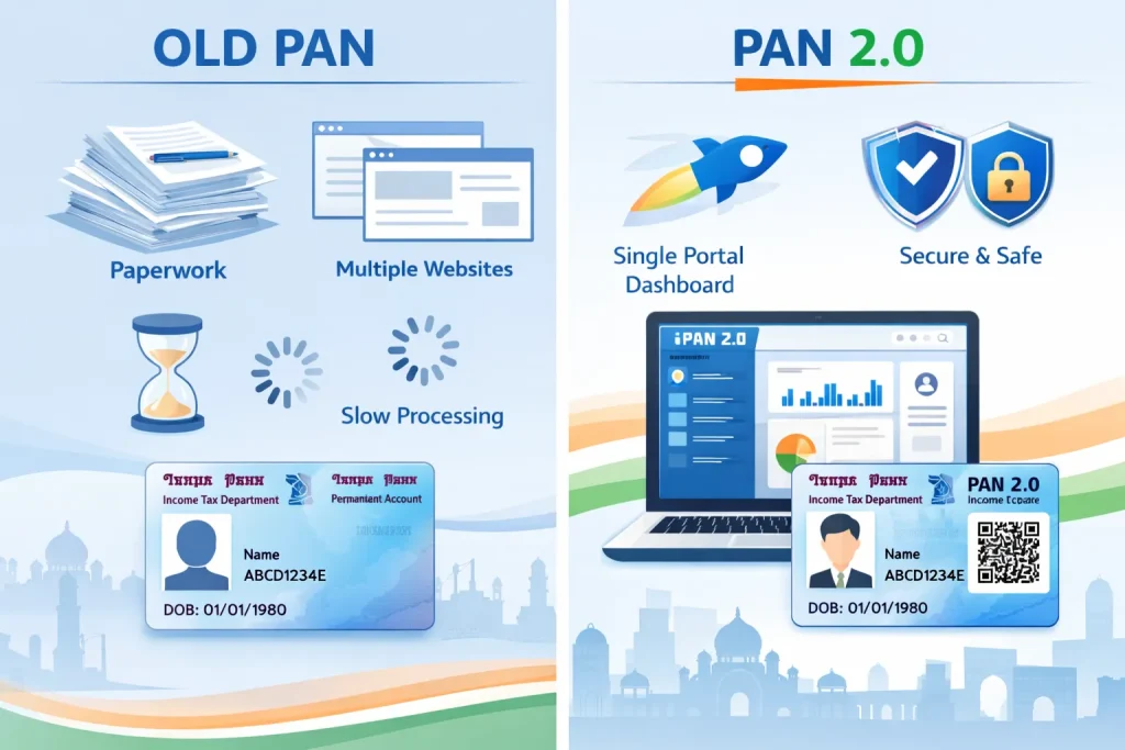 PAN 2.0 vs old PAN comparison showing features and system upgrade