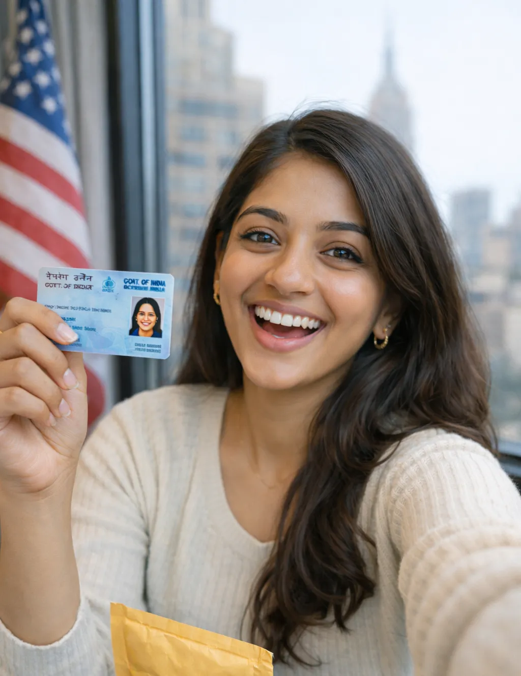 Happy NRI receiving her Indian PAN card